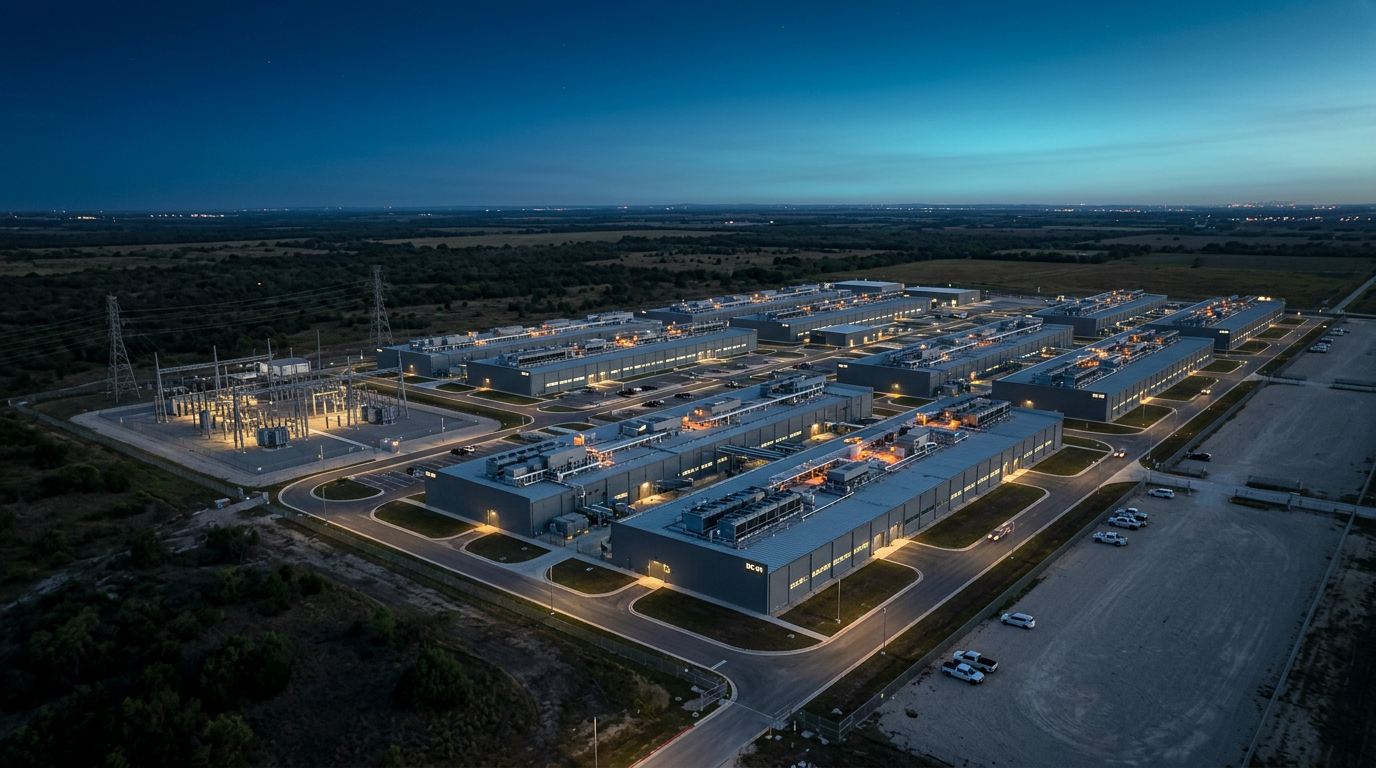 Data center campus at dusk