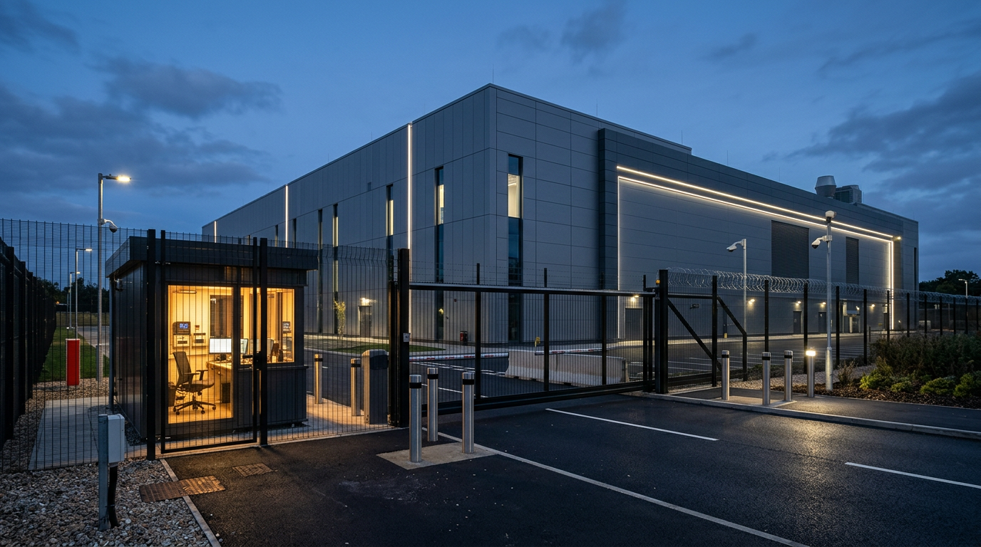 Secured data center entrance with access turnstiles